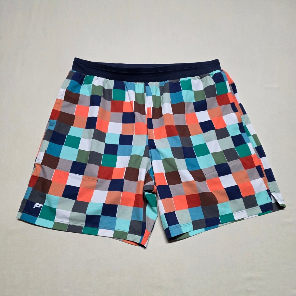 Fabletics Men XL Geometric Checkered Active Shorts Coloful Mesh Lined